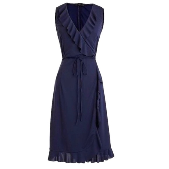 J. Crew Dresses & Skirts - J Crew Sleeveless Ruffle Wrap Dress Women’s XS Navy Blue Party Cocktail Preppy
